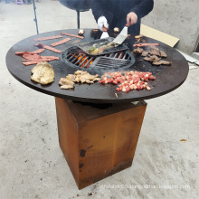 Outdoor corten steel rusty bbq cooking grill bbq